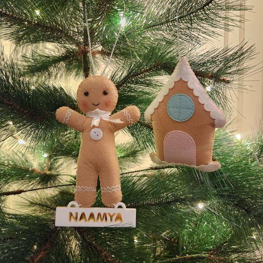 GINGERMAN AND GINGER BREAD HOUSE CHRISTMAS ORNAMENT- SET OF 2