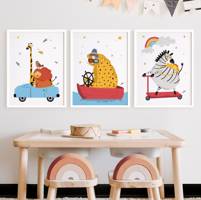 Funny Safari Animals Poster Set | Giraffe, Bear, Cheetah, Lion, Monkey, Zebra, Elephant Print