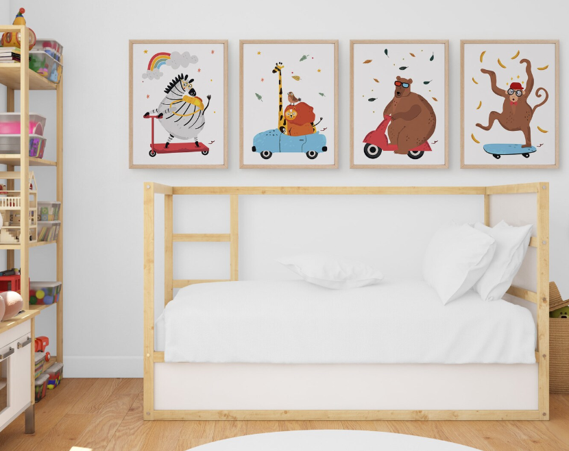 Funny Safari Animals Poster Set | Giraffe, Bear, Cheetah, Lion, Monkey, Zebra, Elephant Print