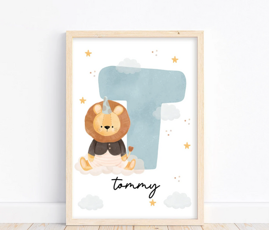 Custom Lion Name Initial Poster | Personalized Nursery Decor