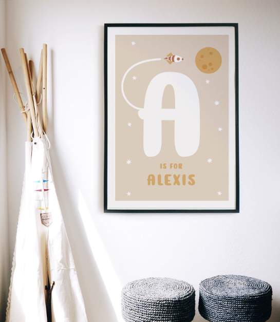 Space Name Initial Poster Set | Alphabet & Solar System Prints