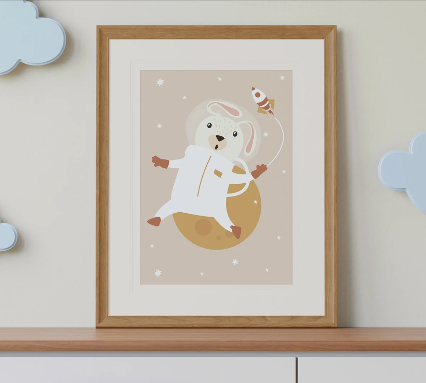 Bunny Astronaut Nursery Wall Art | Rabbit in Space Poster