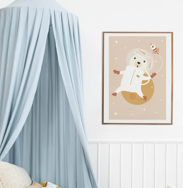 Bunny Astronaut Nursery Wall Art | Rabbit in Space Poster