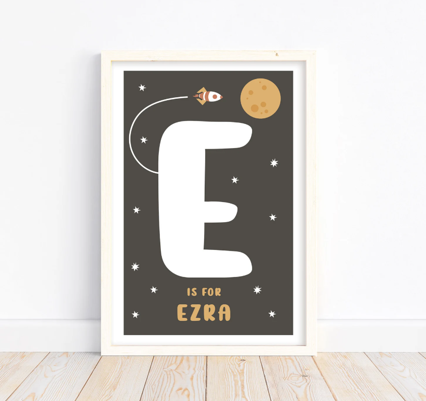 Outer Space Initial Letter Print | Personalized Baby Name Poster