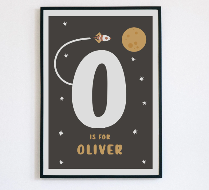 Outer Space Initial Letter Print | Personalized Baby Name Poster