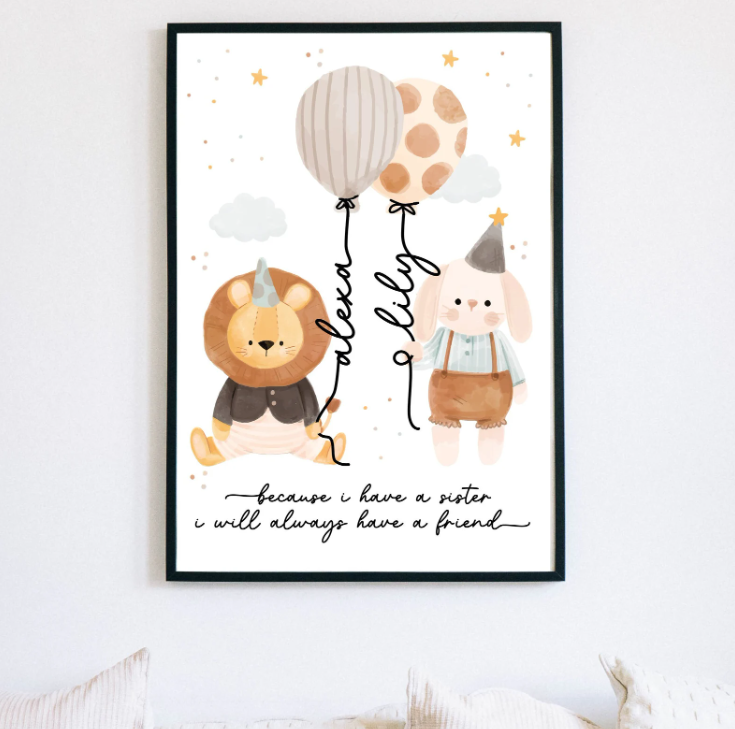 Custom Sisters Shared Room Posters | Lion and Bunny Best Friends