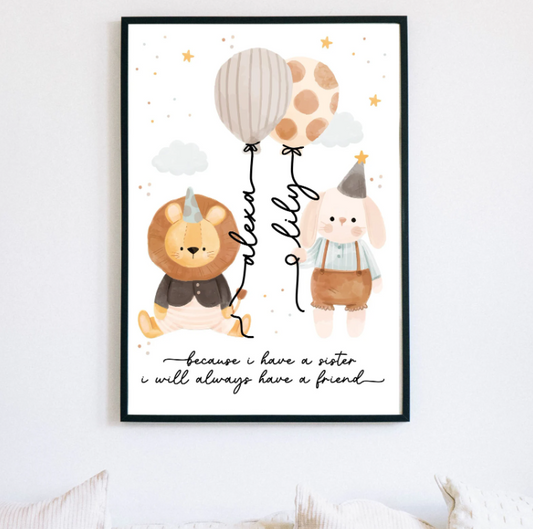 Custom Sisters Shared Room Posters | Lion and Bunny Best Friends