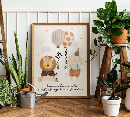 Custom Sisters Shared Room Posters | Lion and Bunny Best Friends