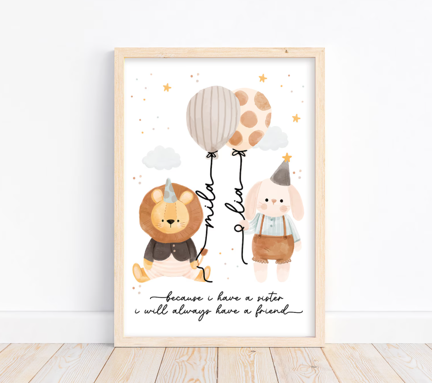 Custom Sisters Shared Room Posters | Lion and Bunny Best Friends