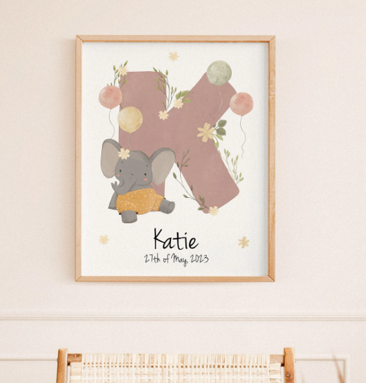 Custom Elephant Name Initial Print