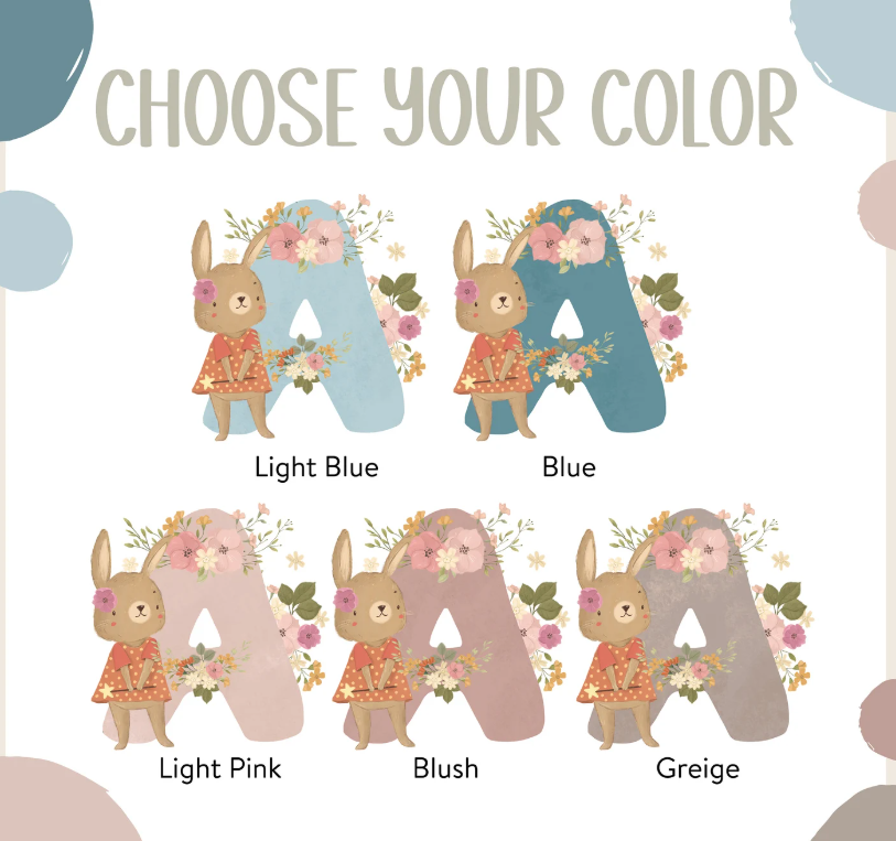 Pink Bunny Wall Art | Woodland Name Personalized Initial