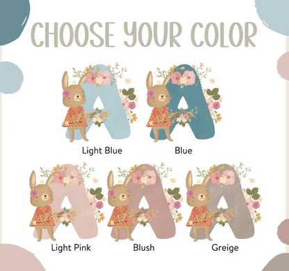 Pink Bunny Wall Art | Woodland Name Personalized Initial