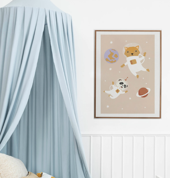 Fox & Panda Bear Astronauts Print | Woodland Nursery Wall Art