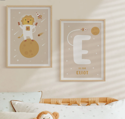 Lion Astronaut Nursery Wall Art | Catss in Space Poster