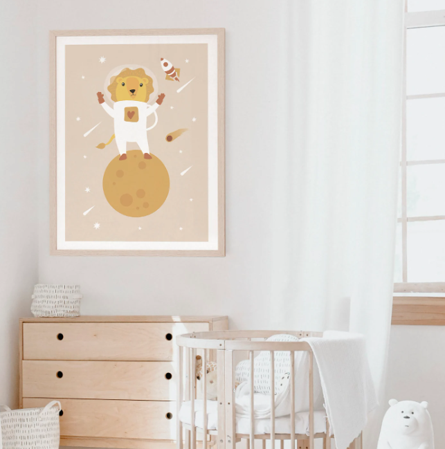 Lion Astronaut Nursery Wall Art | Catss in Space Poster