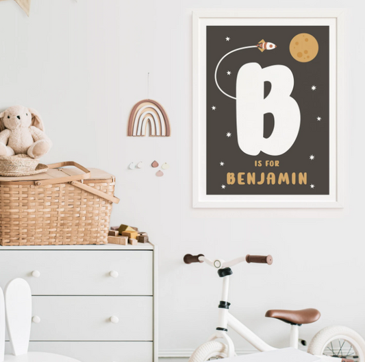 Outer Space Initial Letter Print | Personalized Baby Name Poster