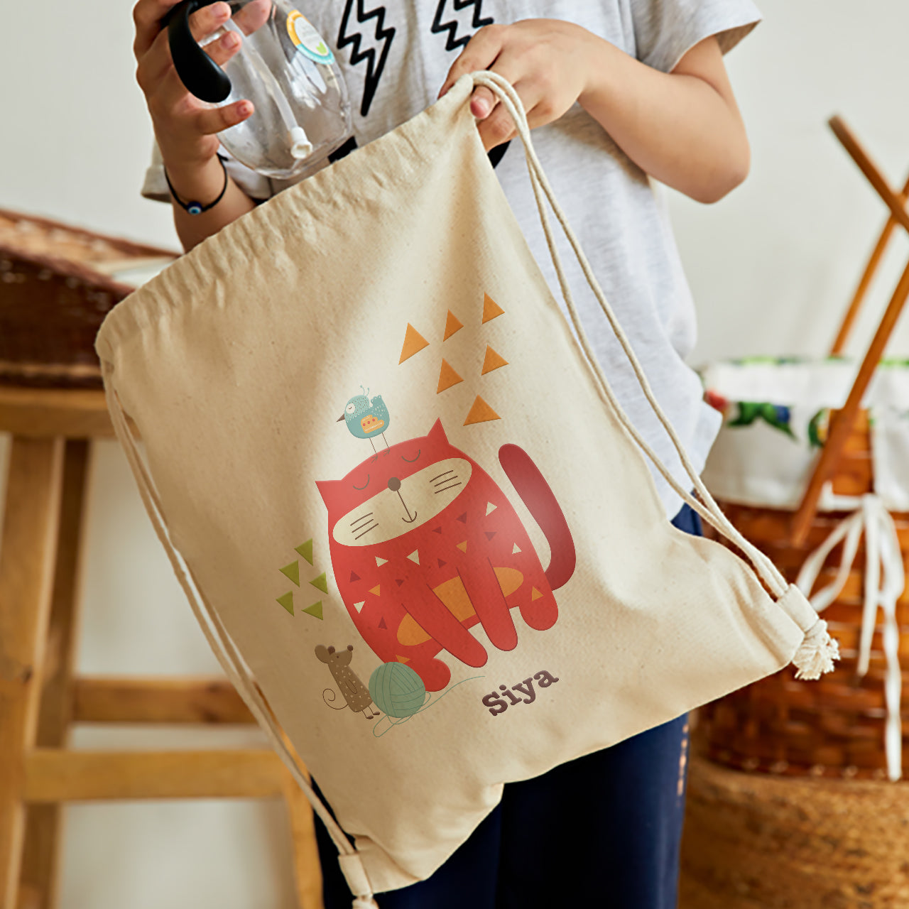 Trixie Cat Drawstring Bag Cute Drawstring Satchel Mrs Cat